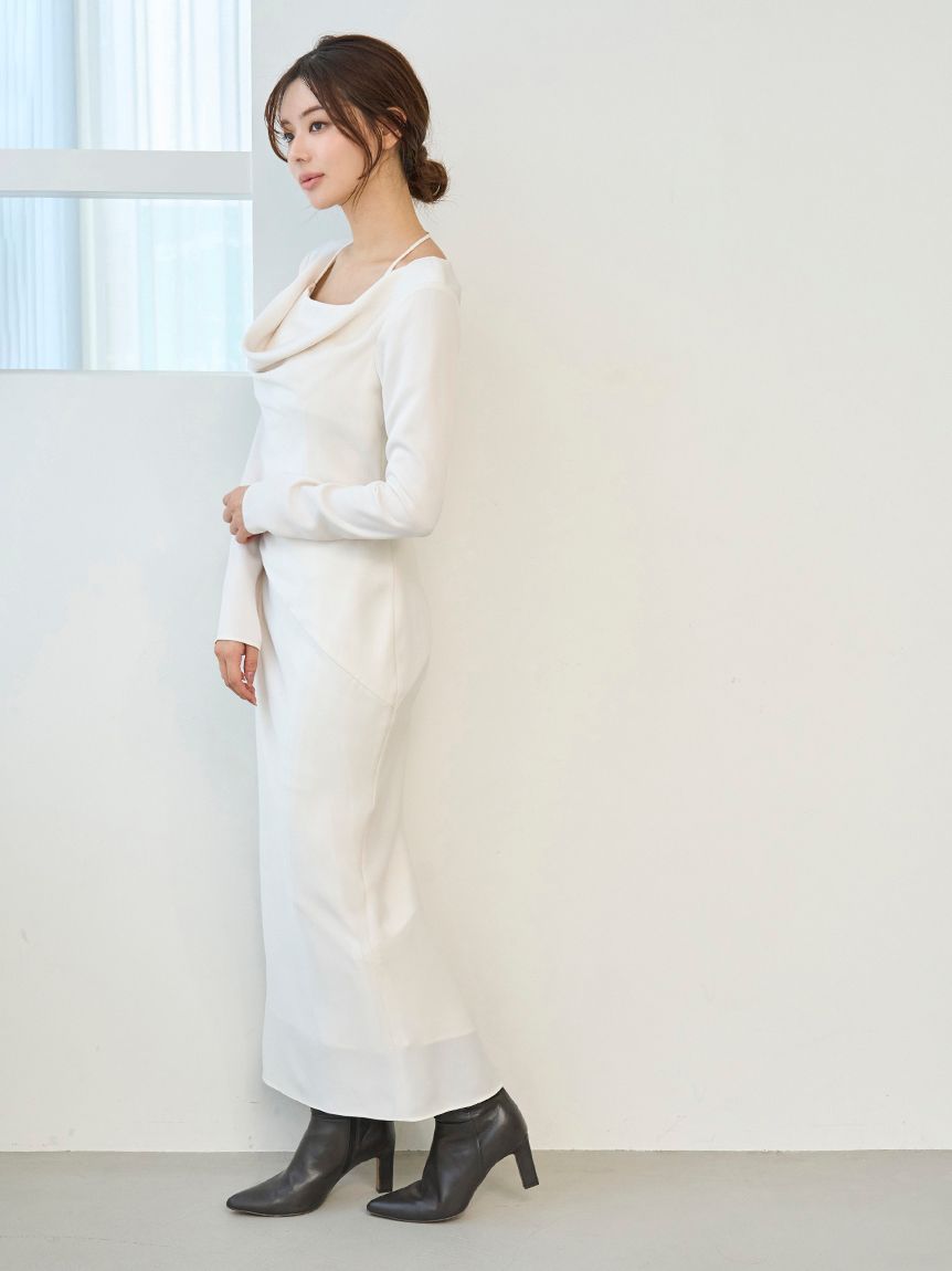 ドレープバックサテンロングワンピース(マキシ・ロングワンピース