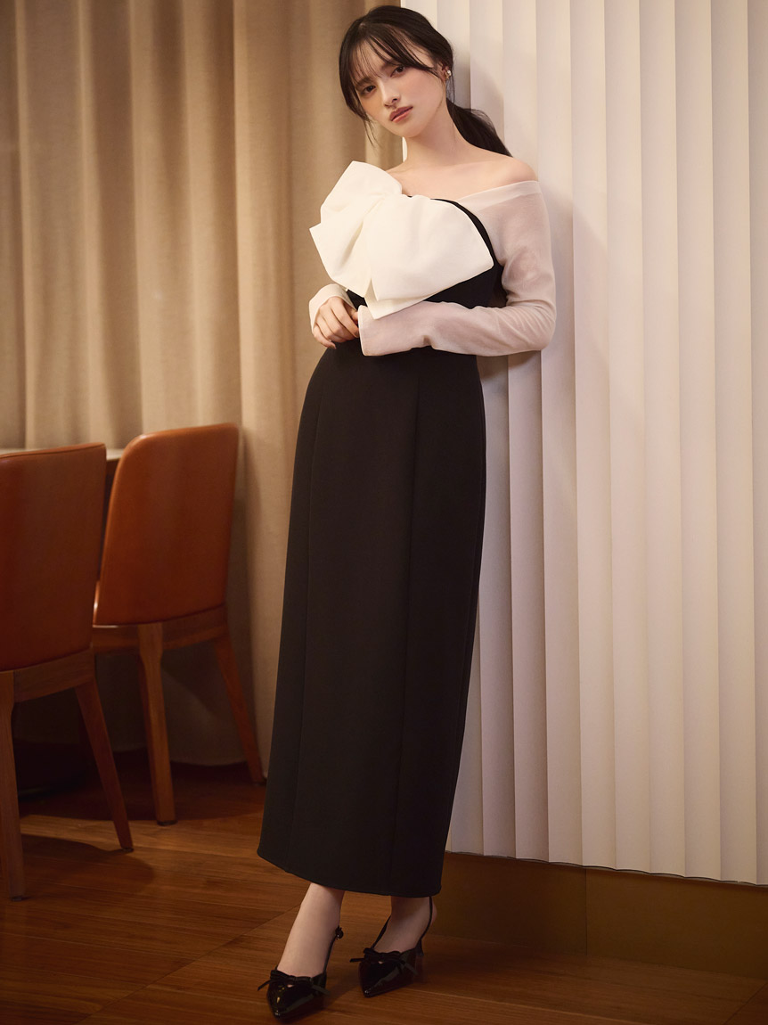 オフショルリボンドレス【カンヘウォン着用】(マキシ・ロング