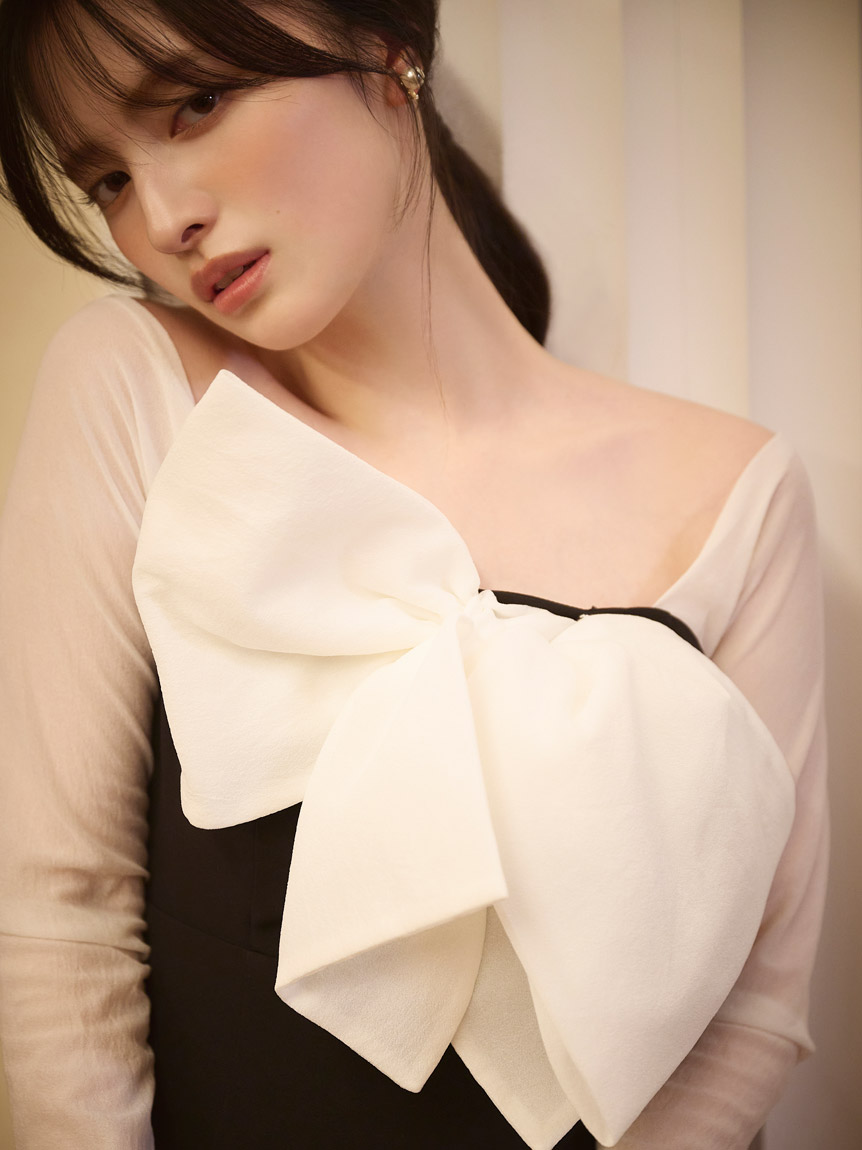 オフショルリボンドレス【カンヘウォン着用】(マキシ・ロング