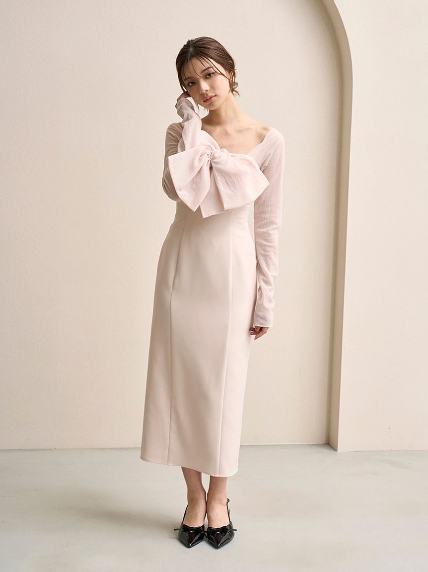 オフショルリボンドレス(マキシ・ロングワンピース)｜ワンピース