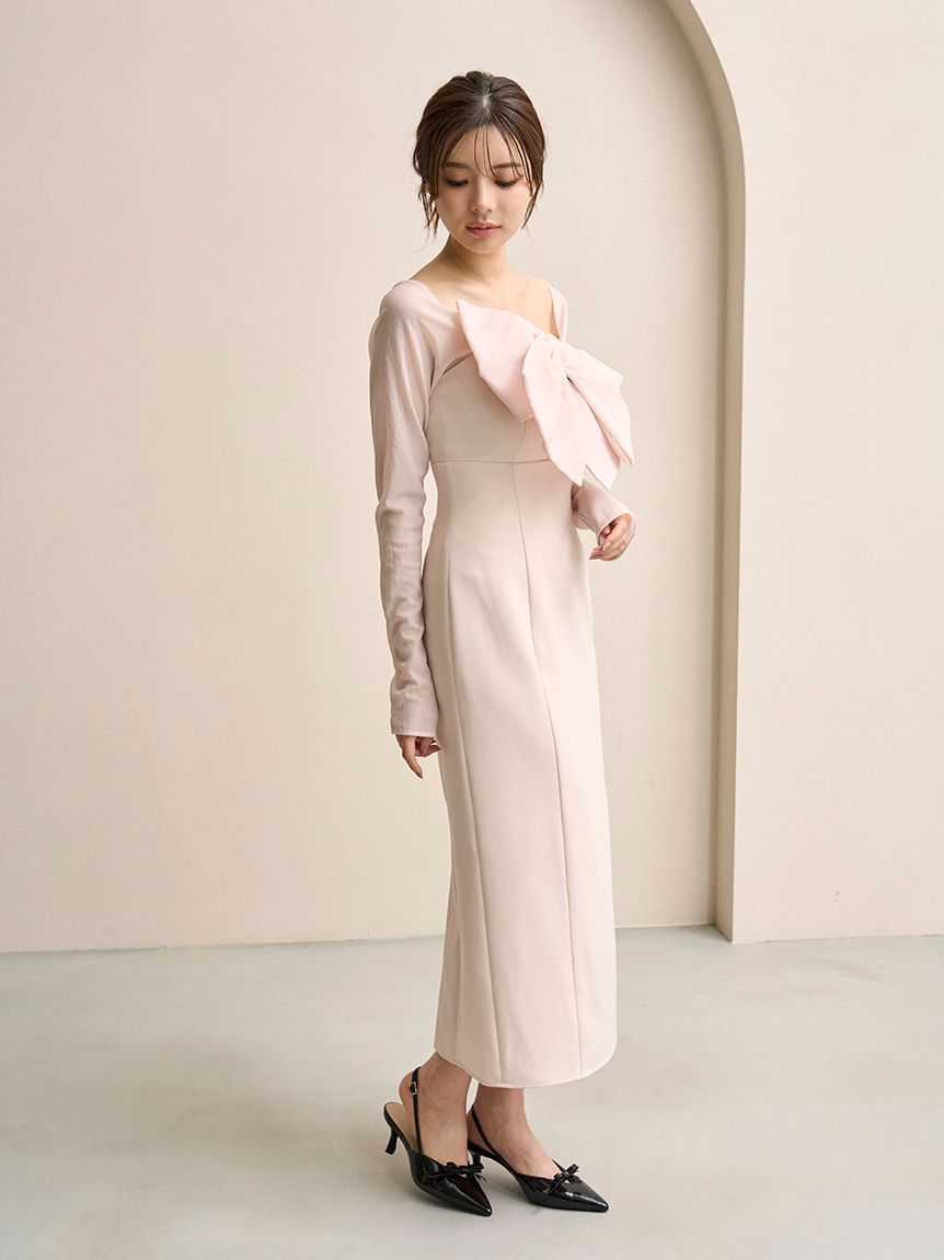 snidel スナイデル オフショルリボンドレス PBEG ピンクベージュ オフショルリボンドレス【カンヘウォン着用】(マキシ・ロング