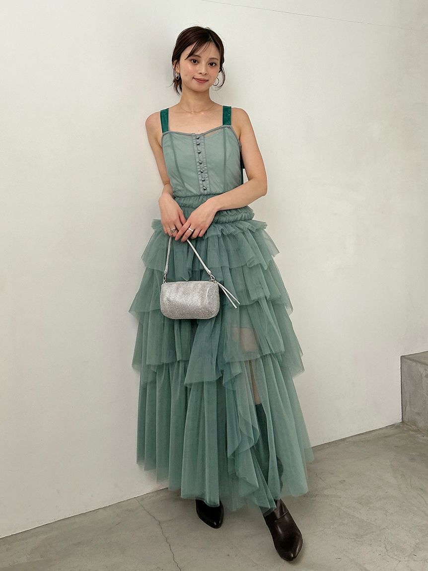 SNIDEL ボリュームティアードチュールドレス チュールティアードボリュームドレス（マキシ丈/ロング