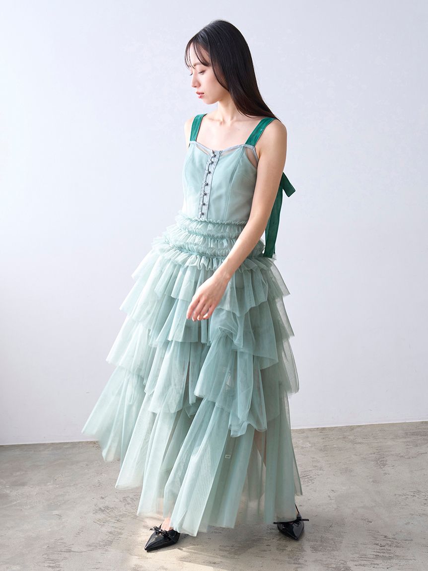チュールティアードボリュームドレス(マキシ・ロングワンピース