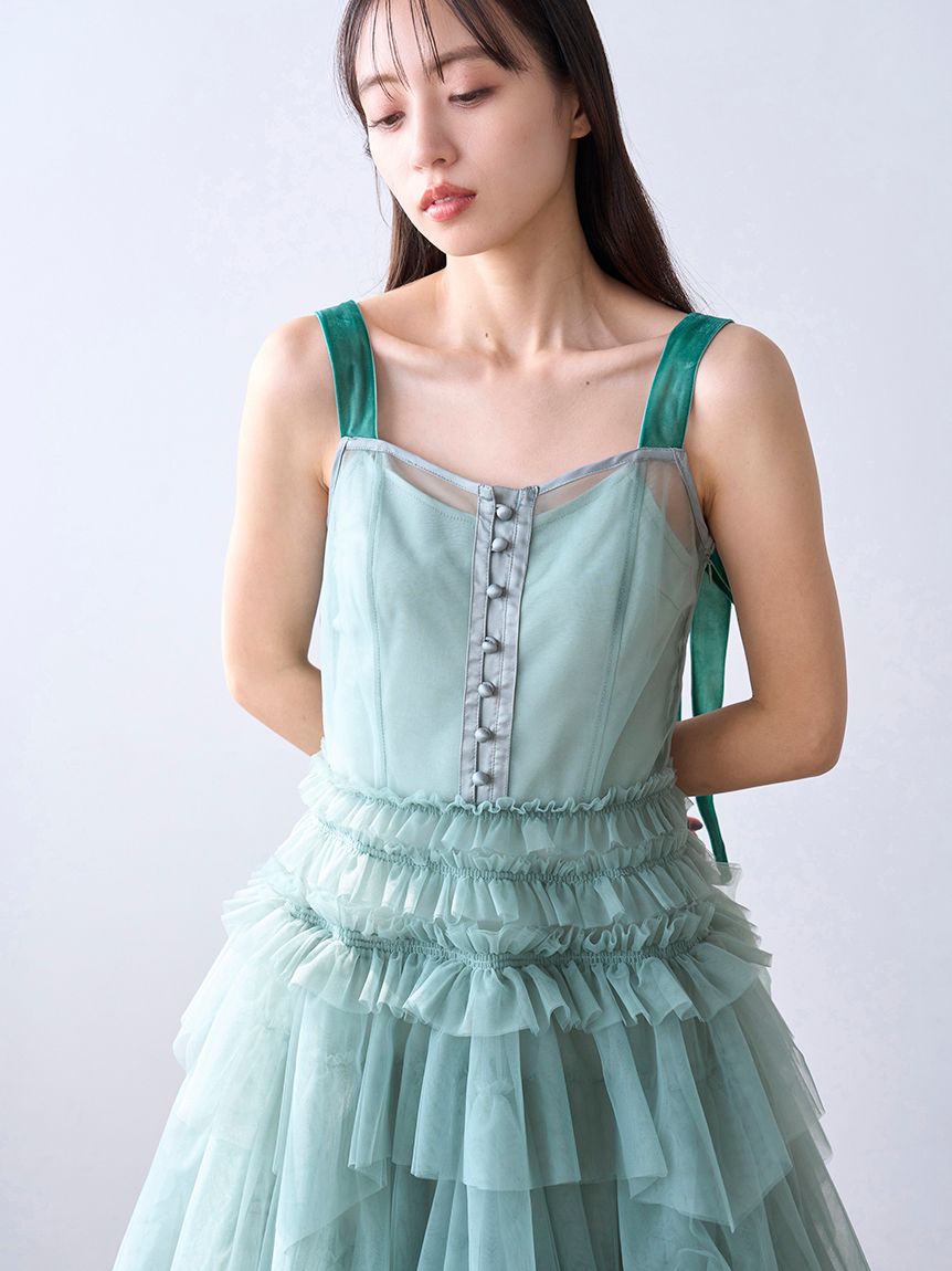 チュールティアードボリュームドレス(マキシ・ロングワンピース