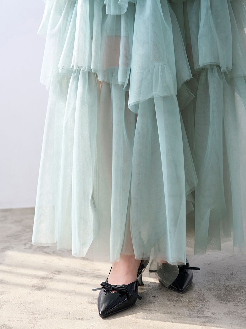 チュールティアードボリュームドレス(マキシ・ロングワンピース