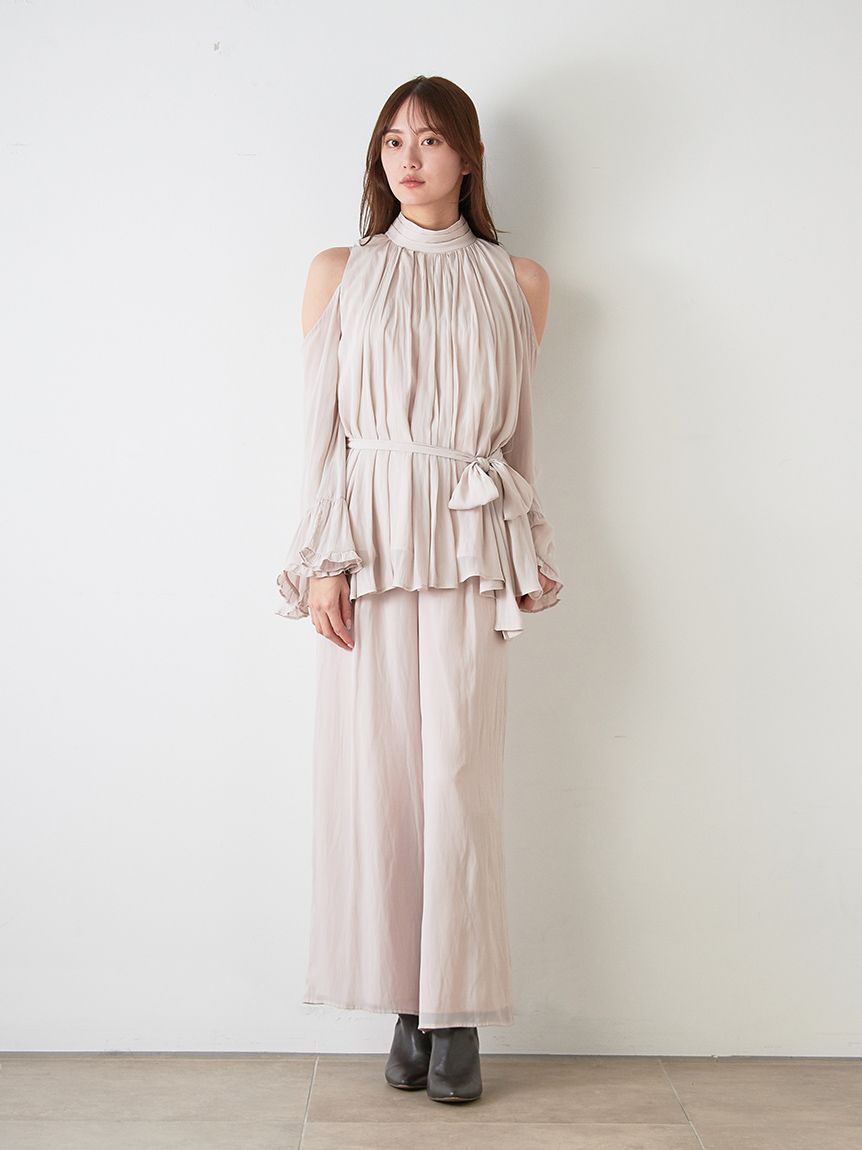 コールドショルダーパンツセットアップ(トップス＆ボトムセット