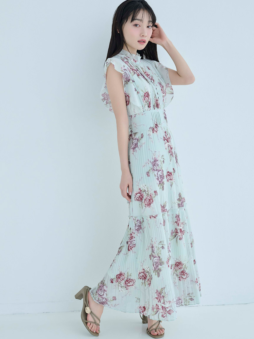 販路限定サイズあり】Sustainableプリーツプリントワンピース(ロング
