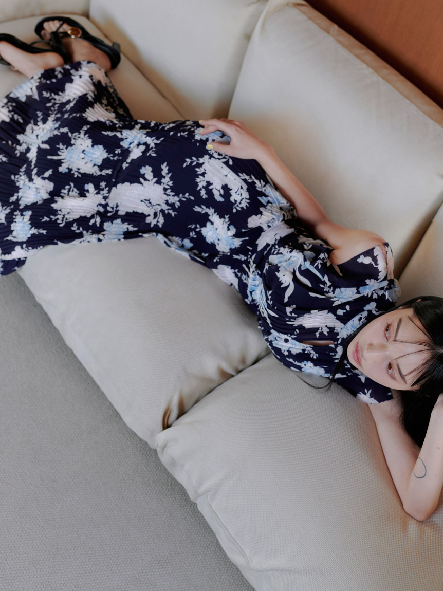 販路限定サイズあり】Sustainableプリーツプリントワンピース(ロング