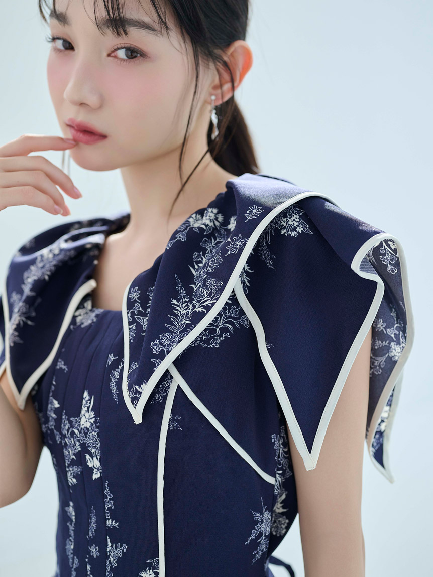WEB限定00サイズあり】ラッフルカラープリントワンピース(ロング