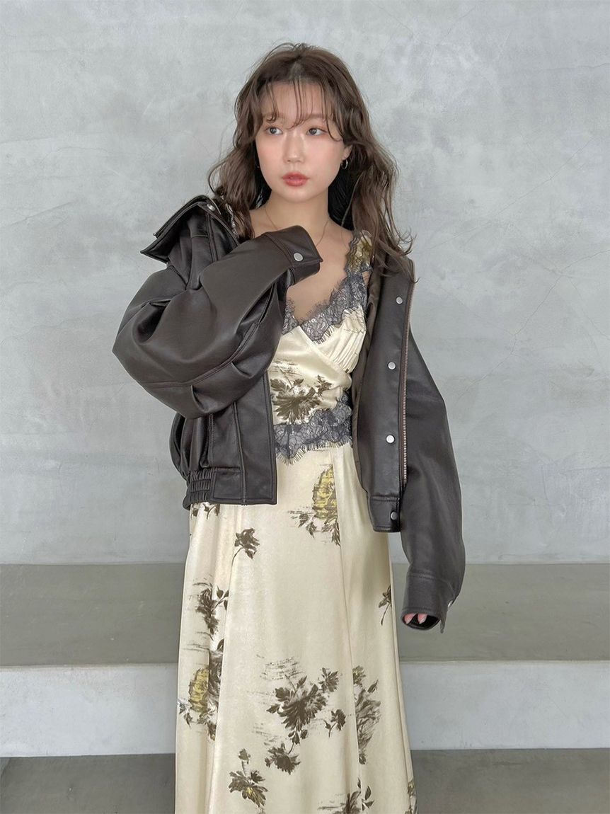 レーストリムプリントキャミワンピース(マキシ・ロングワンピース