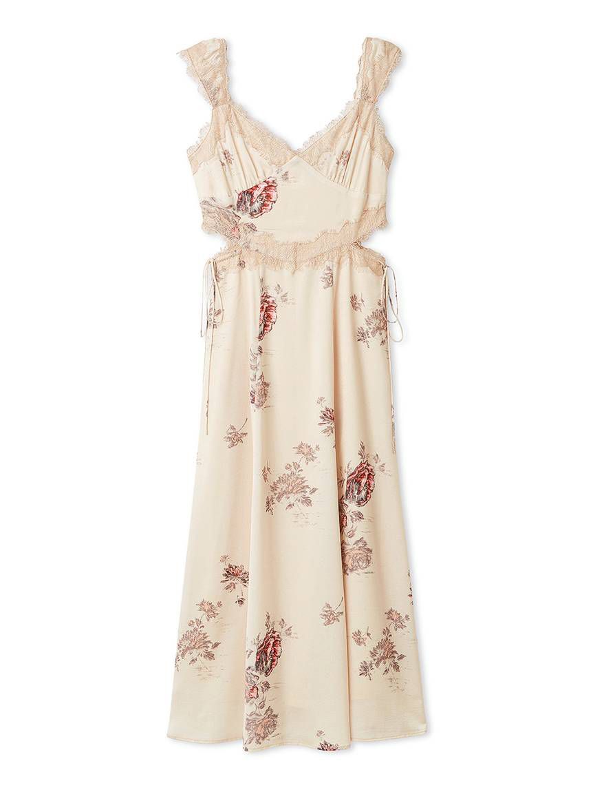 レーストリムプリントキャミワンピース(マキシ・ロングワンピース