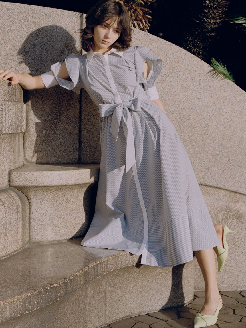 Sustainableフリルデザインシャツワンピース(マキシ・ロングワンピース