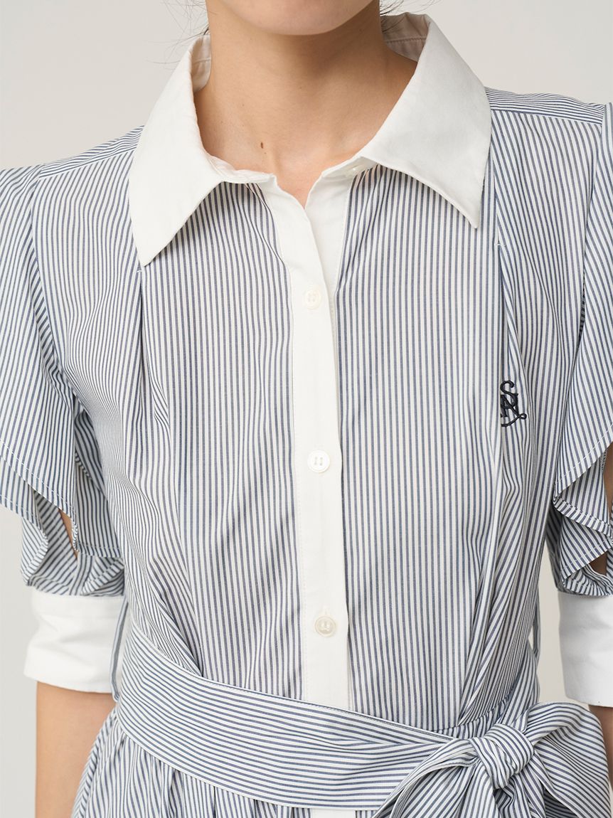 Sustainableフリルデザインシャツワンピース(ロングワンピース