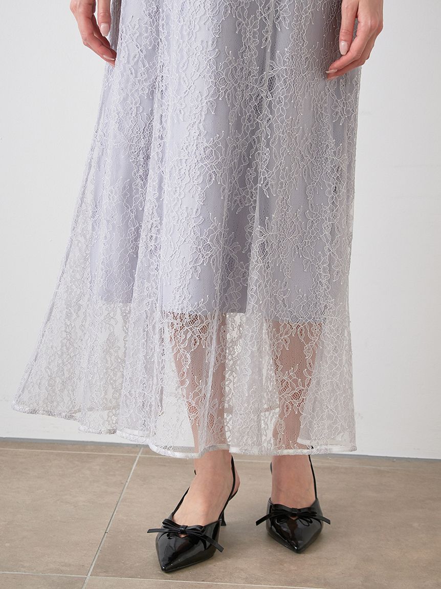 ラメブレードVネックレースドレス(マキシ・ロングワンピース