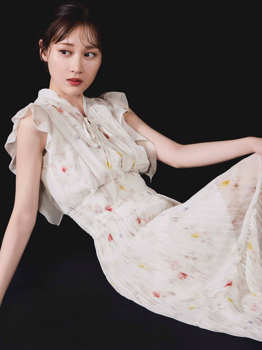 販路限定サイズあり】Sustainableフリルプリーツワンピース(ロング
