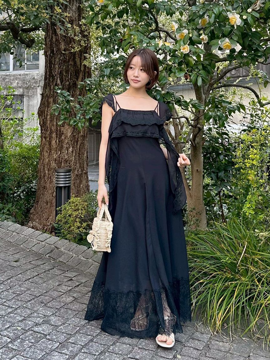 シルキーシフォンレースキャミワンピース(ロングワンピース