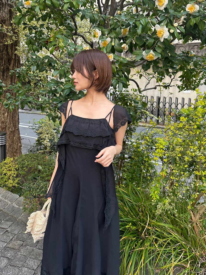 シルキーシフォンレースキャミワンピース(ロングワンピース
