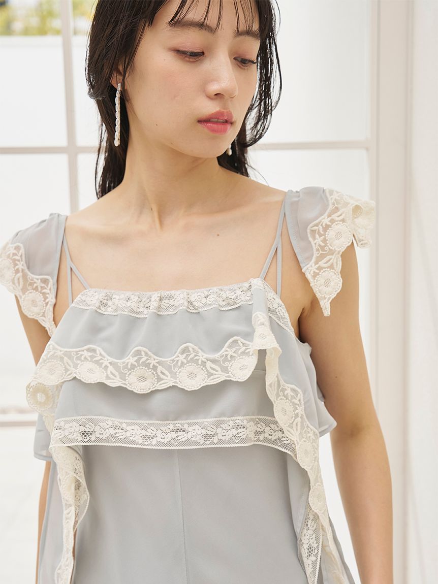 シルキーシフォンレースキャミワンピース(ロングワンピース