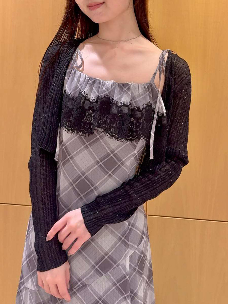 SNIDEL レースフリルチェックキャミワンピSWFO264096 ネイビー レースフリルチェックキャミワンピース(ロングワンピース)｜ワンピース