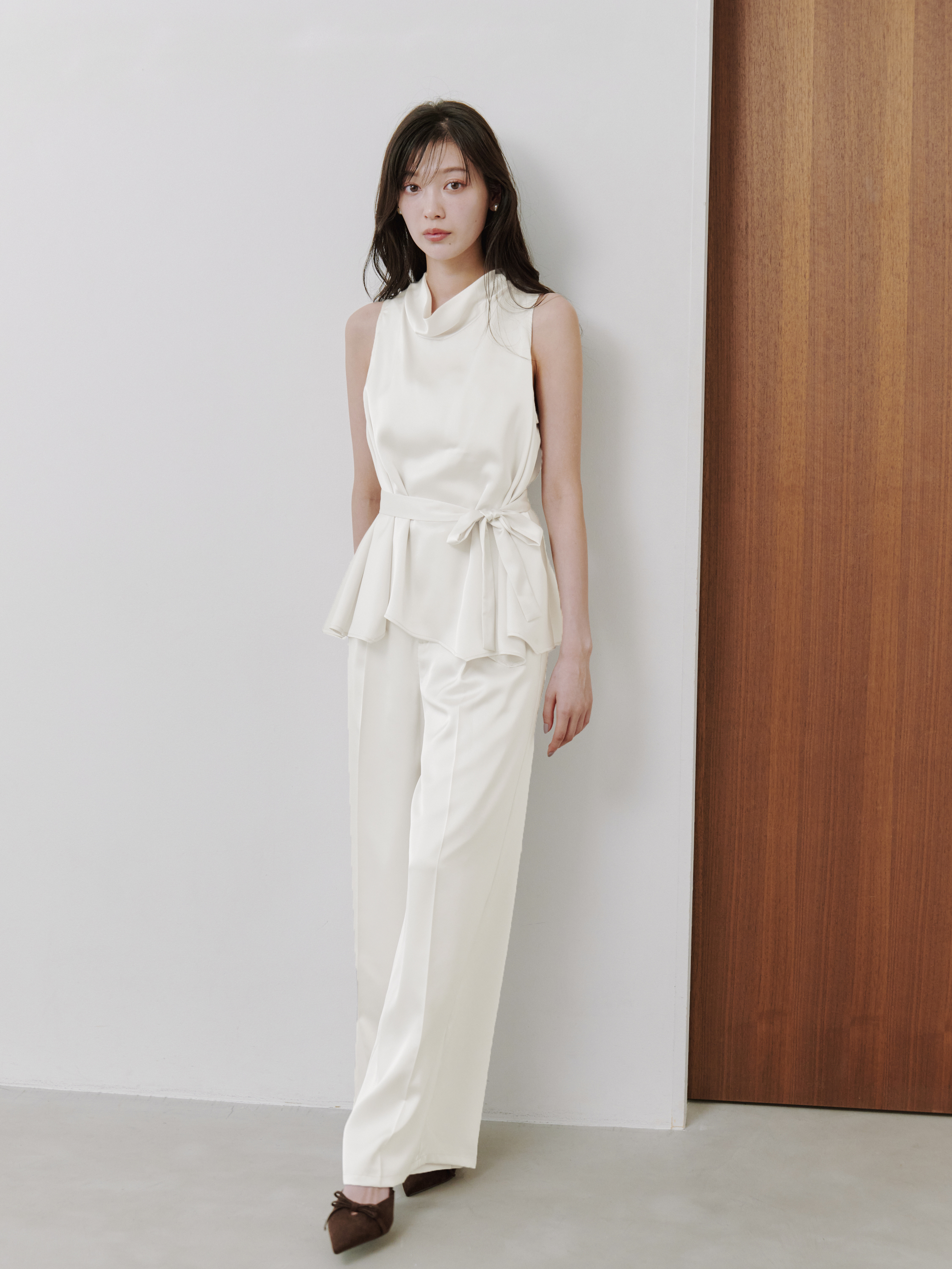 snidel フリンジトップス フリンジロングパンツ セット ホワイト