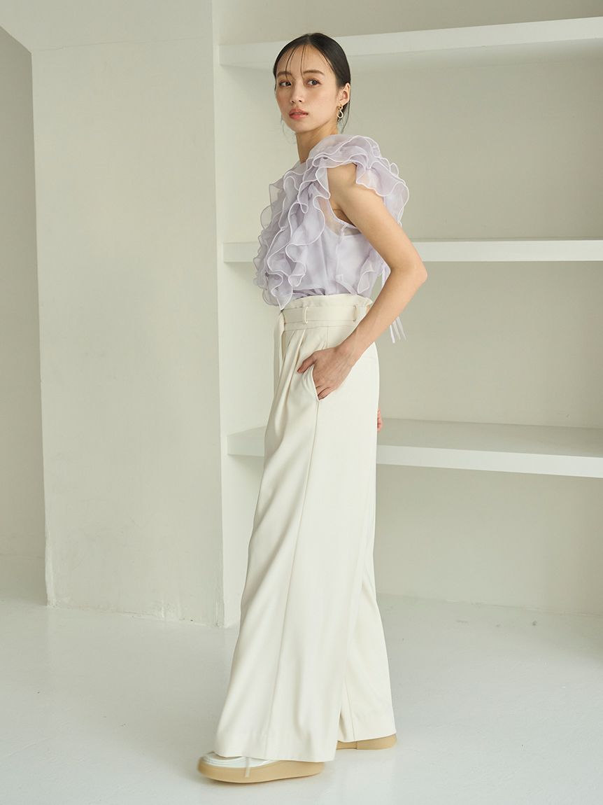 スタイルアップベルティッドワイドパンツ(ロングパンツ)｜パンツ