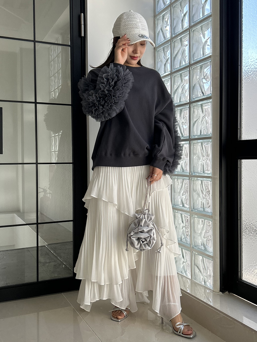 snidel ロングスカート アシメントリーフリルファッション