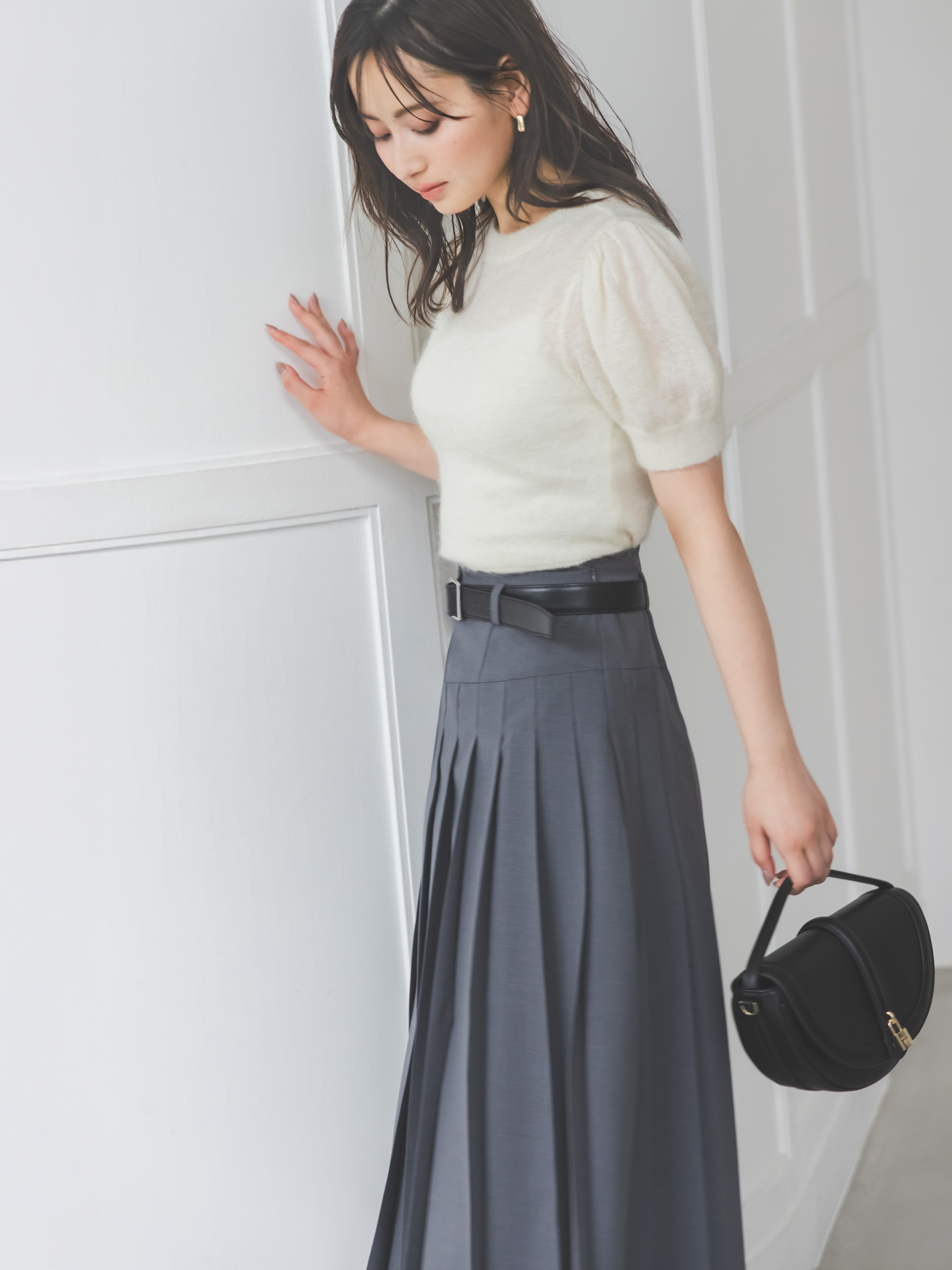 SNIDEL グレー プリーツスカート ベルト付 SNIDEL｜ベルト付きプリーツロングスカート | Rakuten Fashion