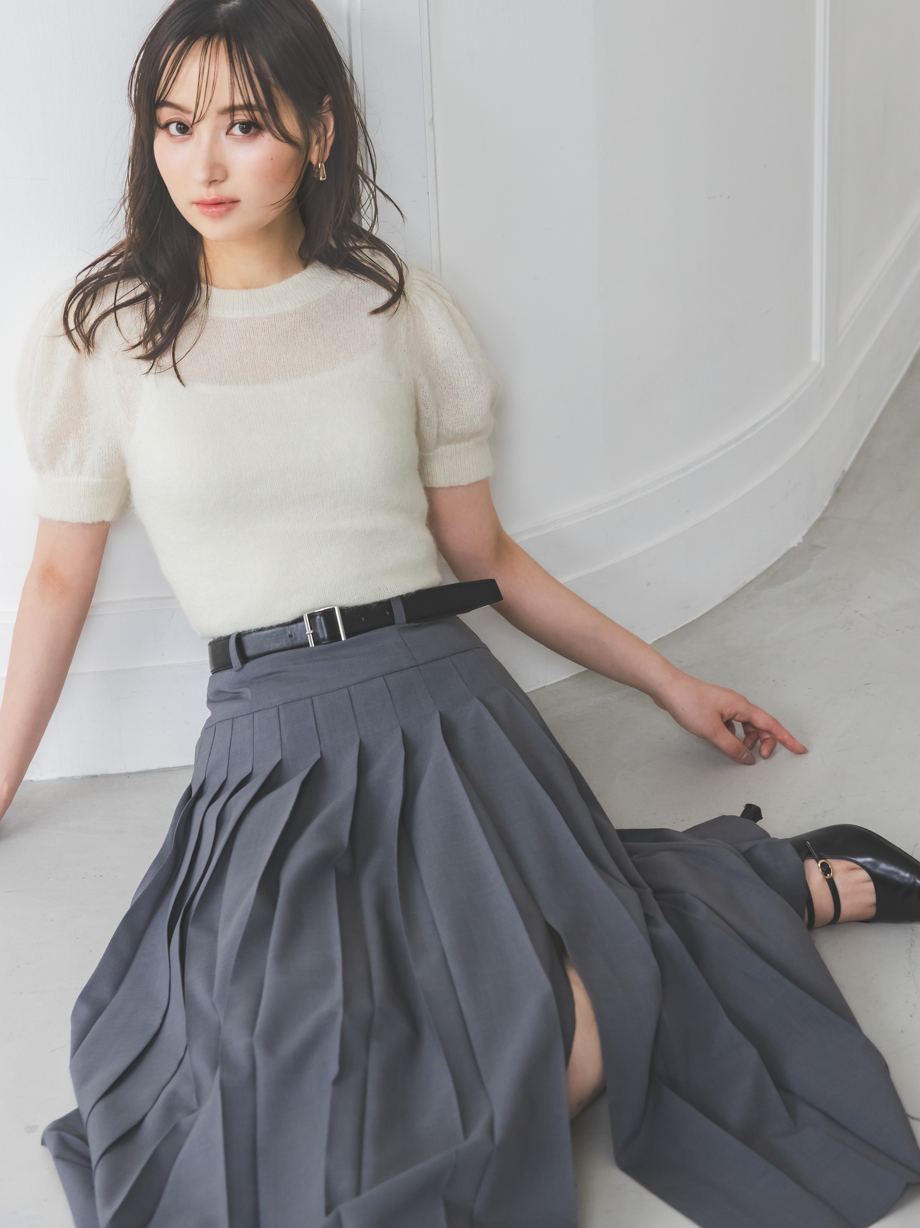 SNIDEL グレー プリーツスカート ベルト付 ベルト付きプリーツロングスカート(508360092)｜阪急百貨店公式