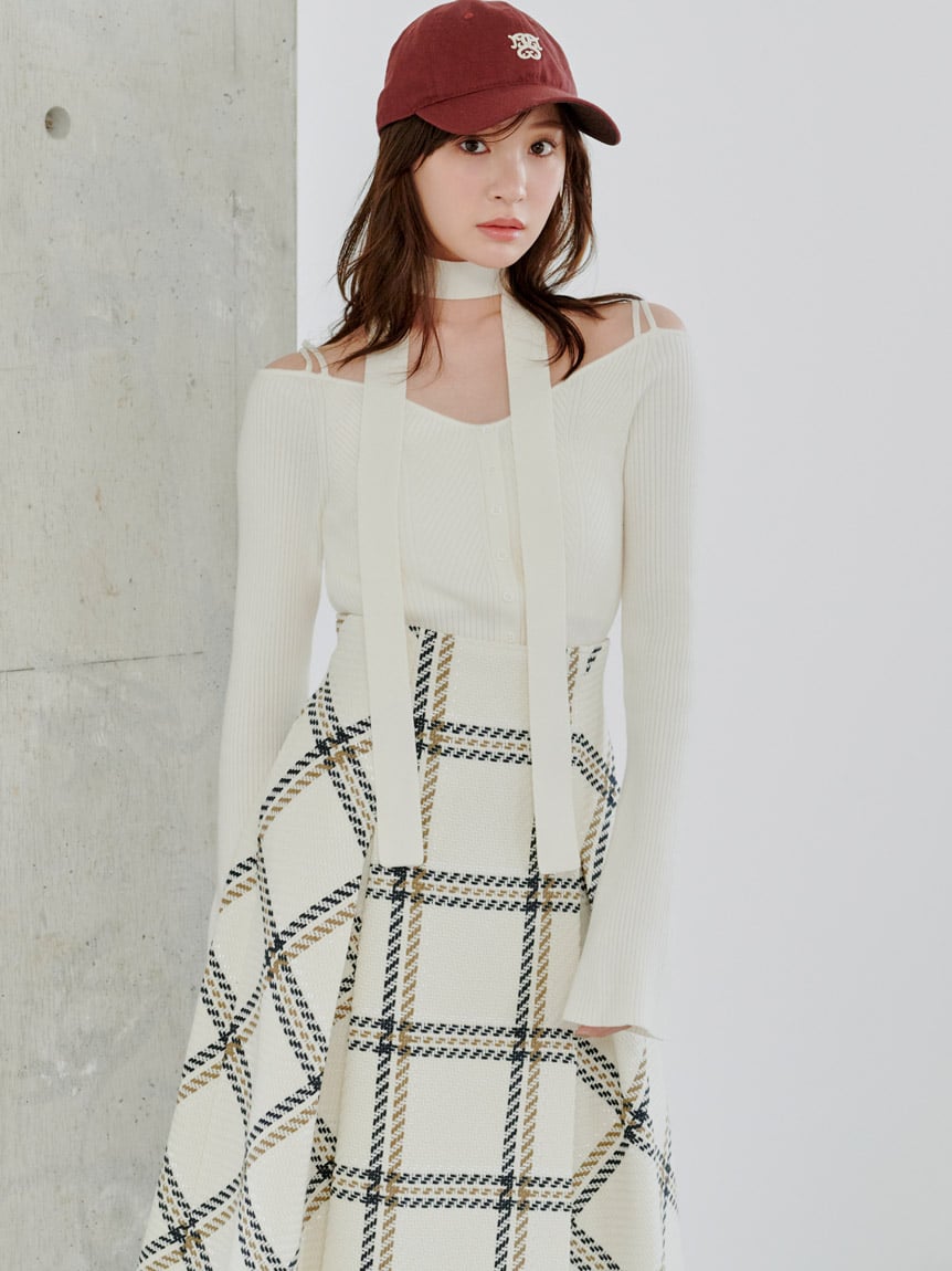 Sustainableロービングチェックミドルスカート(ロングスカート