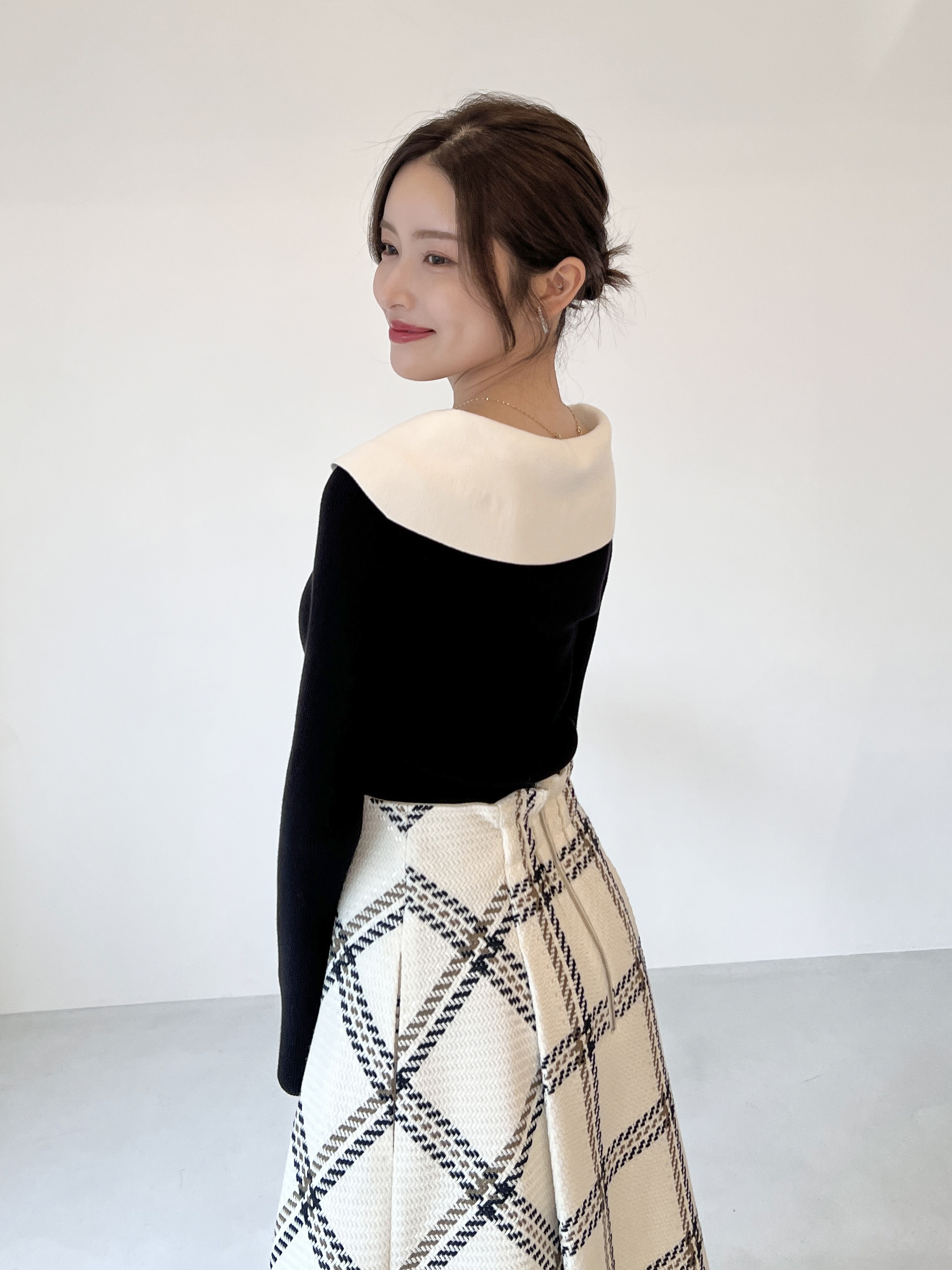 Sustainableロービングチェックミドルスカート(ロングスカート