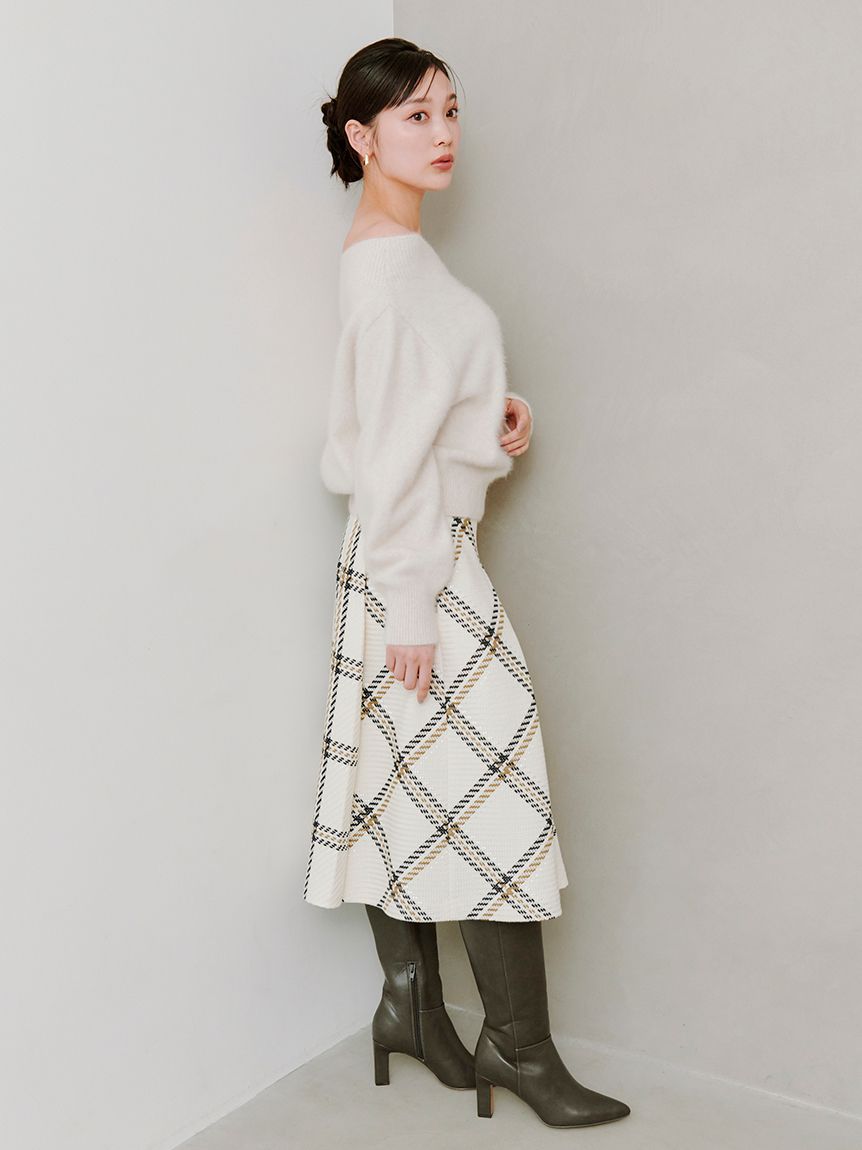 Sustainableロービングチェックミドルスカート(ロングスカート