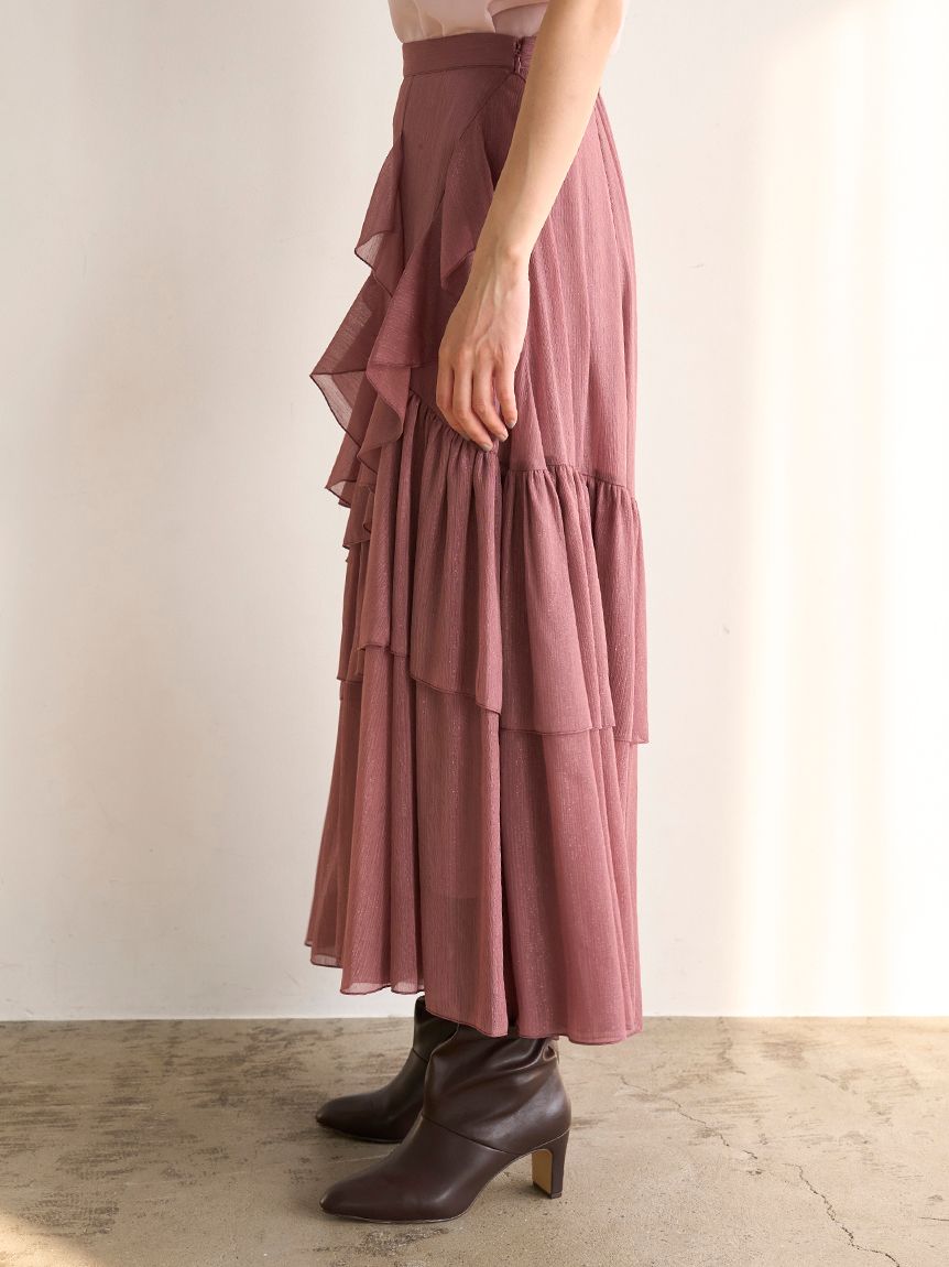 SNIDEL フリルティアードロングスカート SNIDEL 新作10%OFF スナイデル スカート 25秋冬 サテンナロー