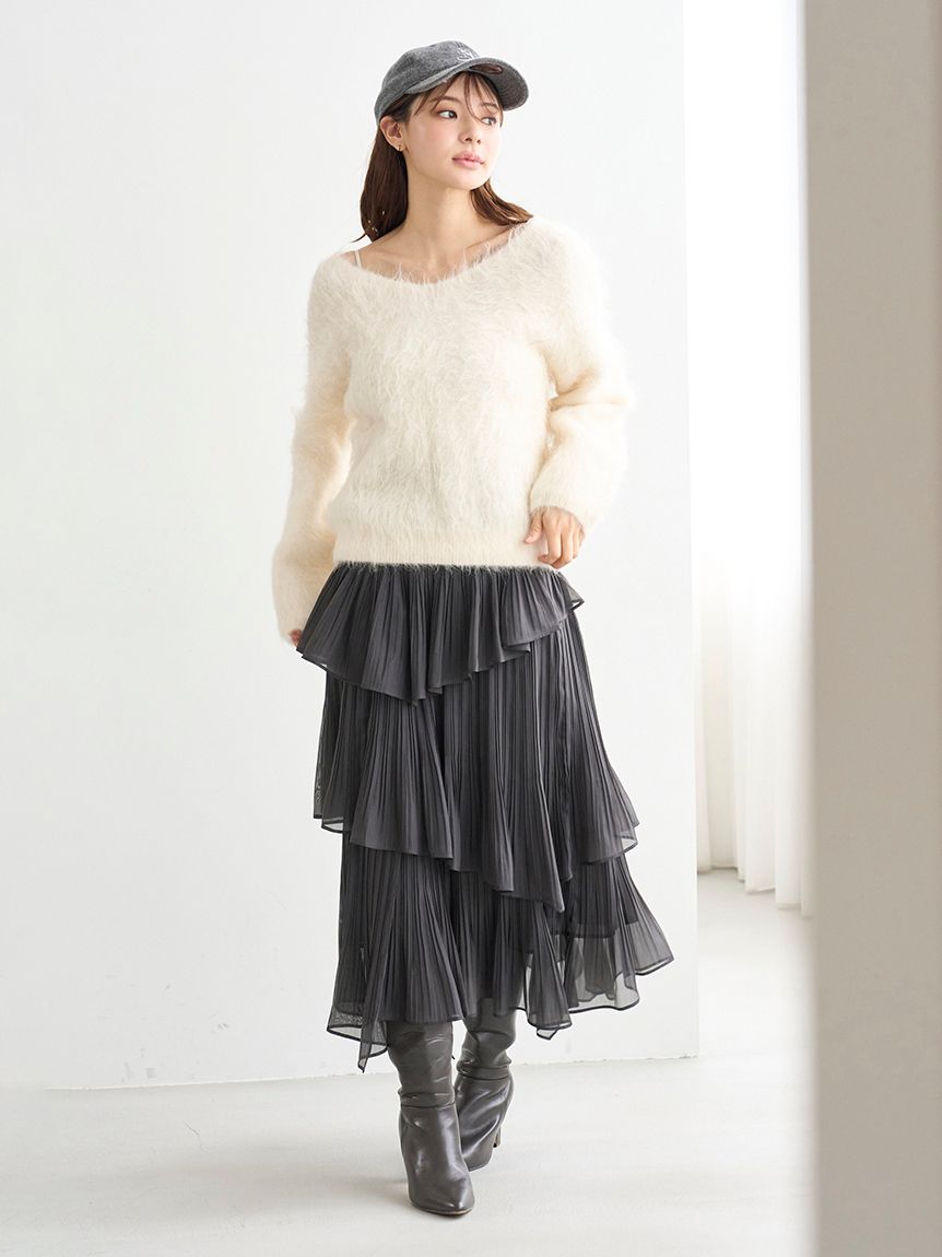 snidel プリーツティアードスカート Sustainableプリーツティアードロングスカート(ロングスカート