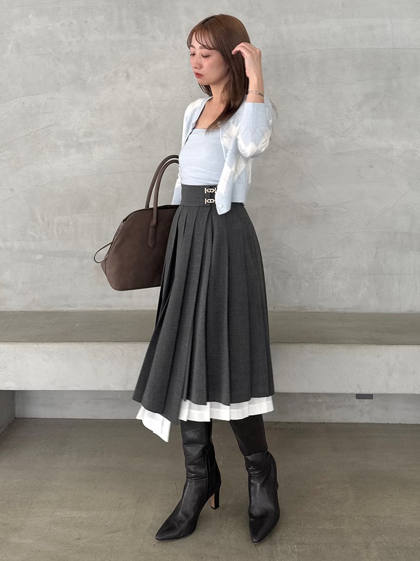 プリーツレイヤードミディスカート【カンヘウォン着用】(ひざ丈