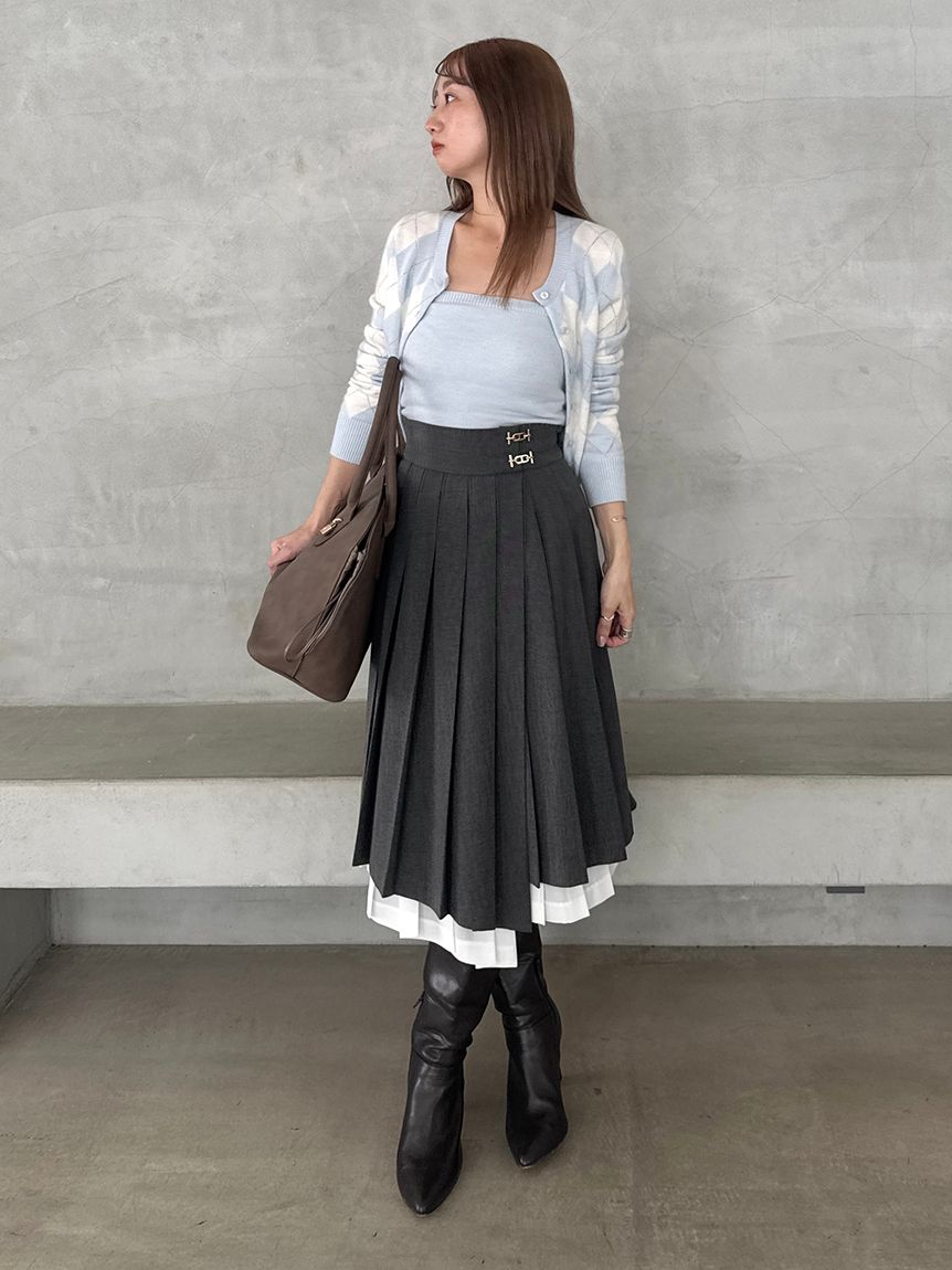 プリーツレイヤードミディスカート【カンヘウォン着用】(ひざ丈