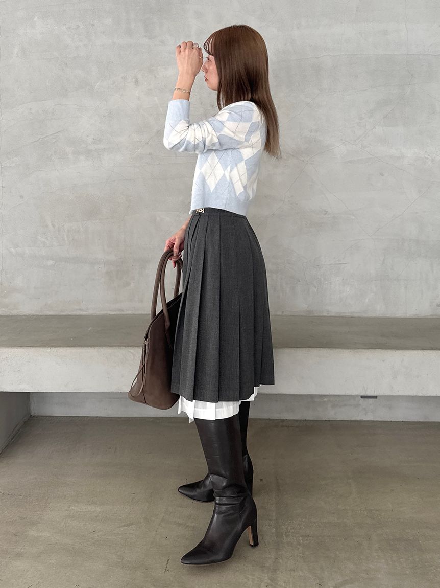 プリーツレイヤードミディスカート【カンヘウォン着用】(ひざ丈