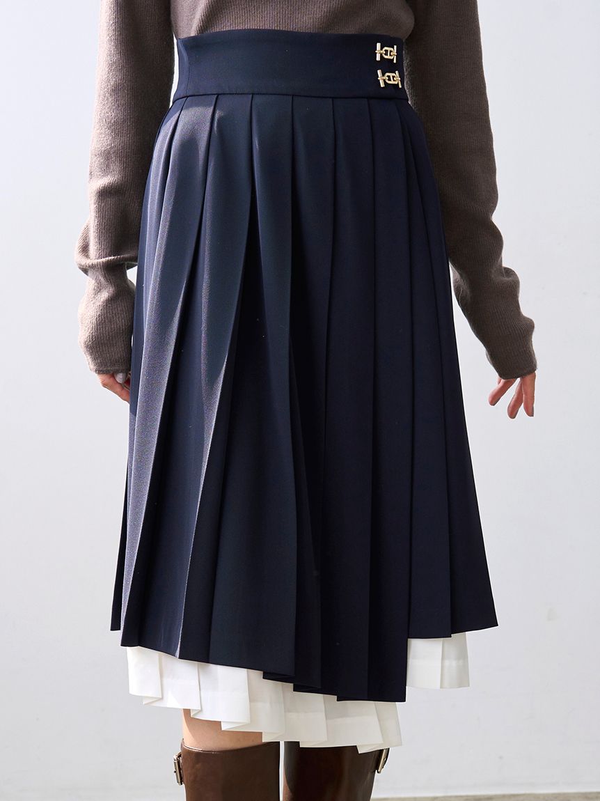 プリーツレイヤードミディスカート【カンヘウォン着用】(ひざ丈