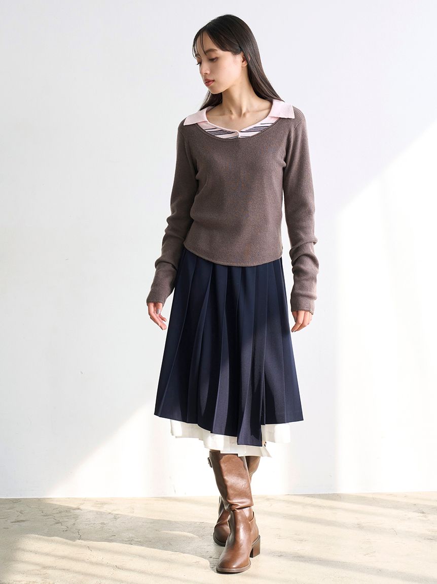 プリーツレイヤードミディスカート【カンヘウォン着用】(ひざ丈