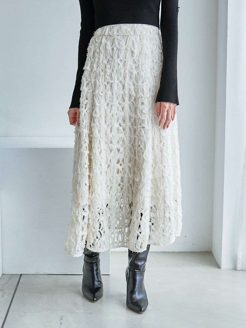 Sustainableデコラティブシフォンフレアスカート(ロングスカート