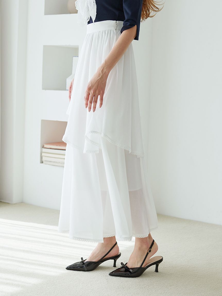 【美品】スナイデル プリーツティアードチュールスカート ホワイト 1サイズ SNIDEL（スナイデル）の「プリーツティアードチュールスカート