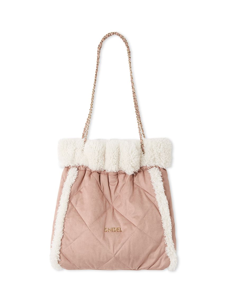 【未使用】SNIDELスナイデルピンクベージュ キルティング ハンドバッグ snidel （スナイデル）フリルキルティングロゴバッグ 25秋冬
