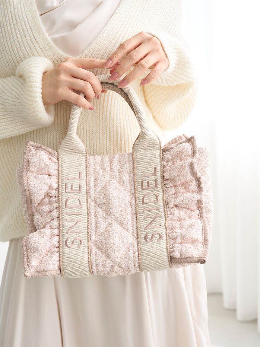 【未使用】SNIDELスナイデルピンクベージュ キルティング ハンドバッグ フリルキルティングロゴバッグ(ハンドバッグ)｜バッグ｜SNIDEL