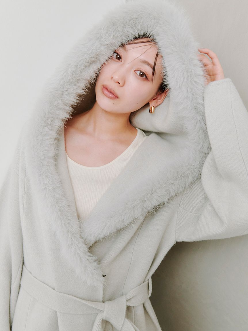 テールカット ファー 付き ニット コート SNIDEL｜ファーフードニットコート | Rakuten Fashion(楽天