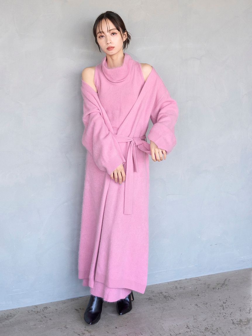 HIGH QUALITY】メリノウールニットロングコート(チェスターコート