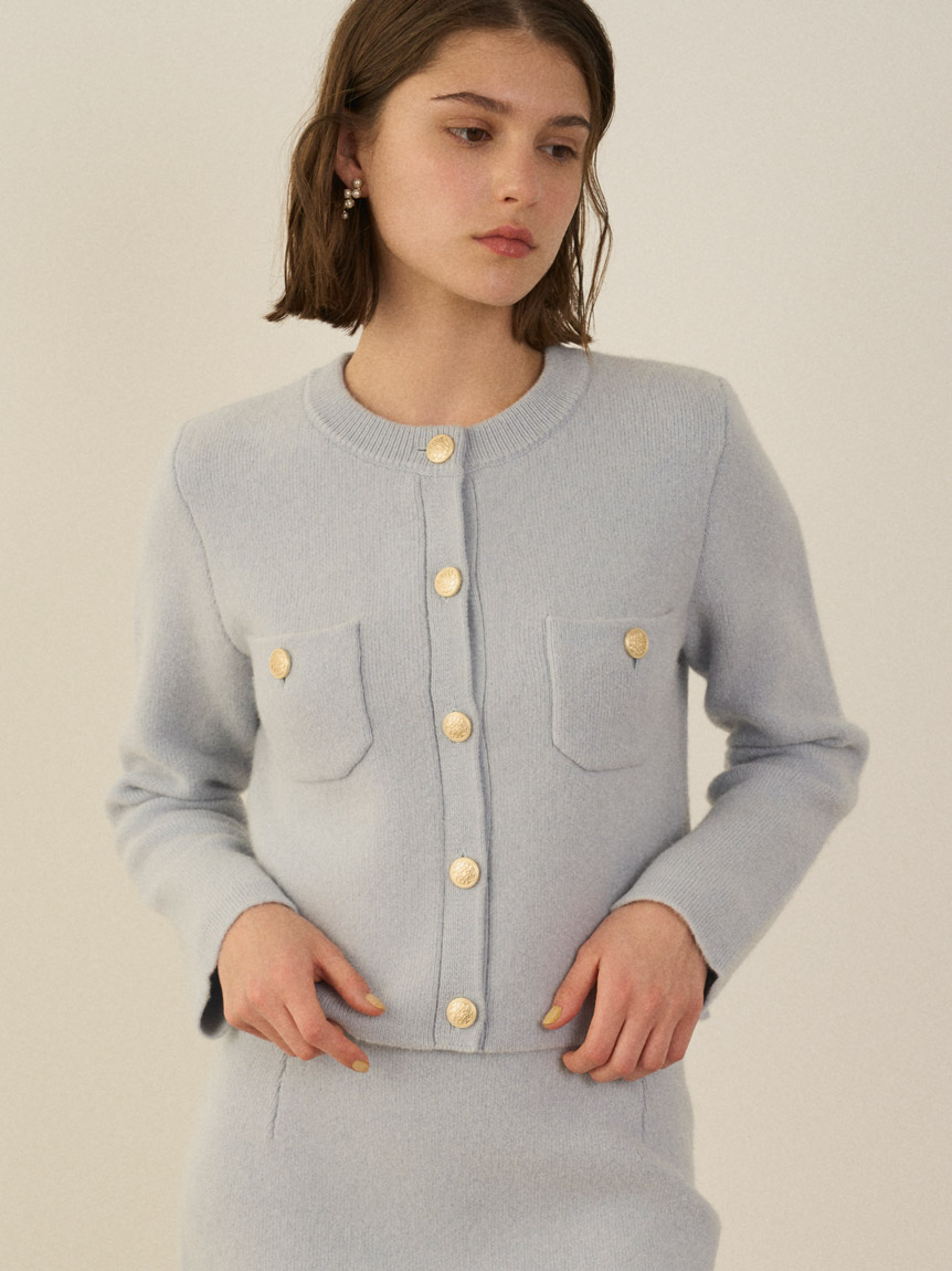 新品タグ付 スナイデル 今季 フォックスニットジャケット グレー 金ボタン フォックスニットジャケット(ジャケット)｜アウター｜SNIDEL