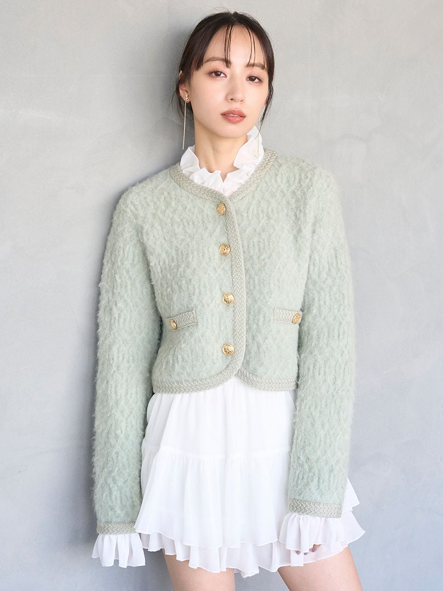 snidel スナイデル ファーライクフリルニットジャケット CGRY ファーライクフリルニットジャケット(ジャケット)｜アウター｜SNIDEL