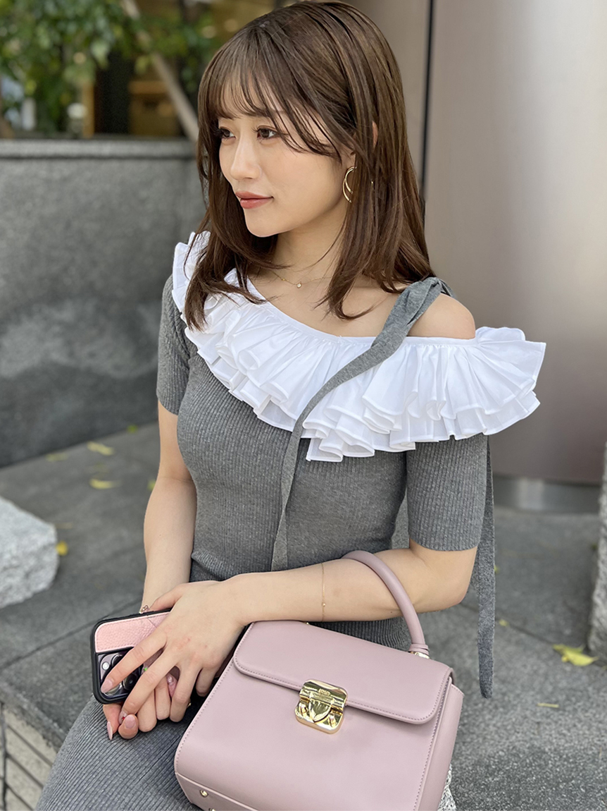 アシメプリーツカラーニットワンピース(マキシ・ロングワンピース 