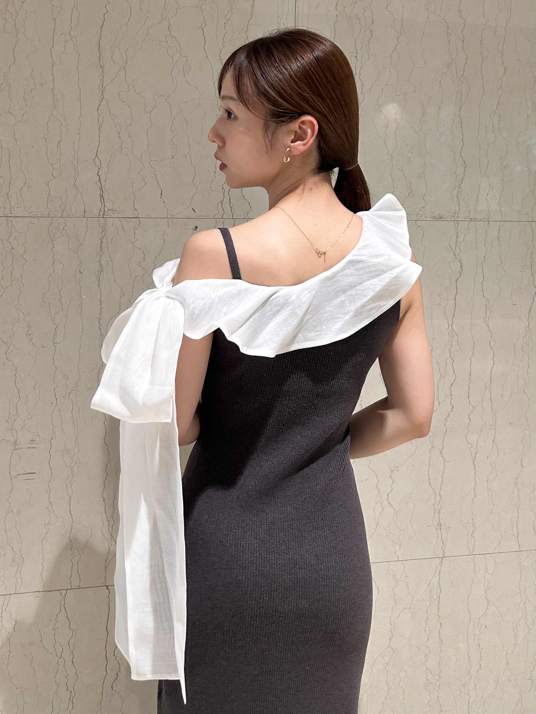 snidel リボンワンピース ワンショルリボンニットワンピース(マキシ・ロングワンピース