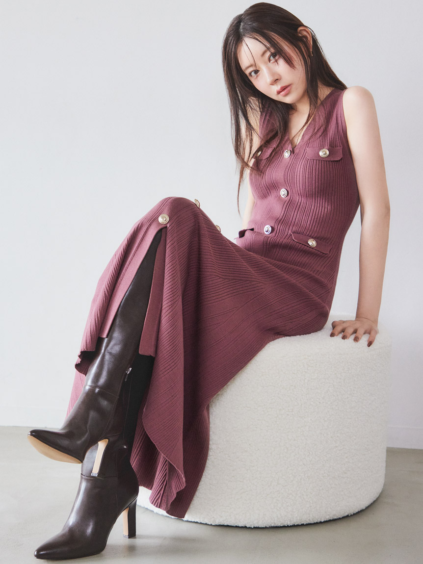 【お値下げ】スナイデル.SNIDEL.ワンピース.ニットワンピース.ノースリーブ ノースリーブフロントボタンニットワンピース(マキシ・ロング