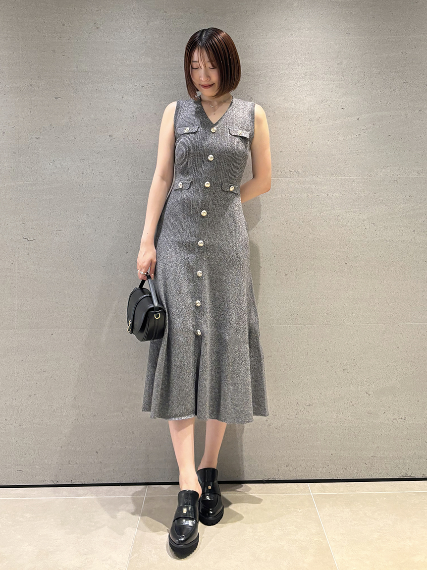 ワンピース ニットワンピース ノースリーブ ロング丈 前ボタン ノースリーブフロントボタンニットワンピース(マキシ・ロング